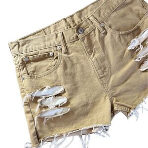 Levi’s 508 cut off distressed ripped denim jean shorts tan size 32